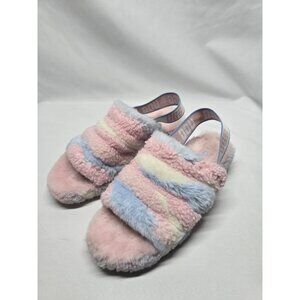 UGG FLUFF YEAH SLIDE Slippers Cali Collage Women's 10 Pastels Pink Blue White